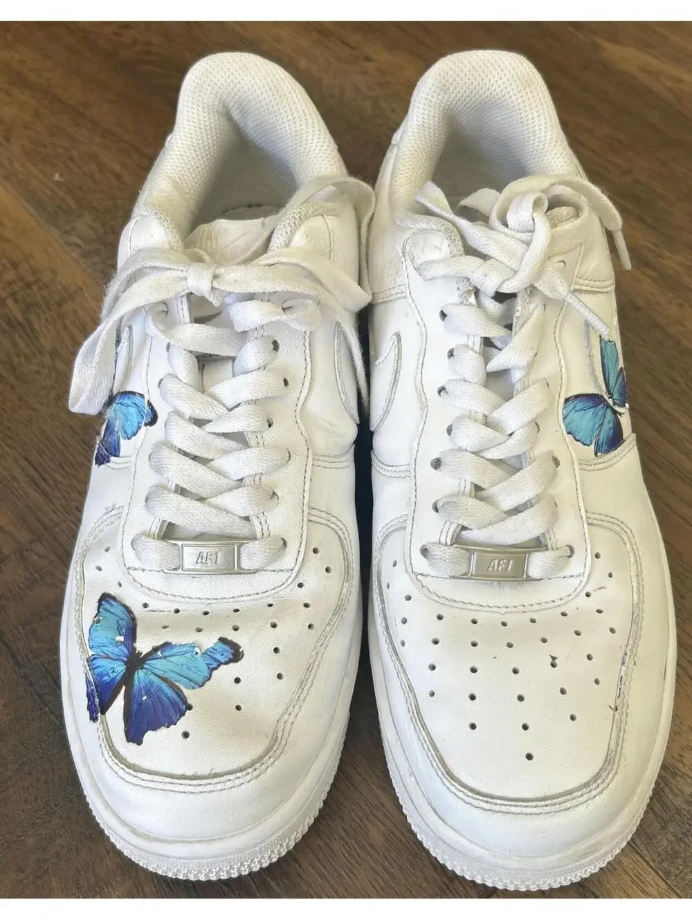 Nike Womens Sz 7 Air Force 1 Low Custom Blue Butterfly White Sneakers DD8959-100 - Picture 7 of 12